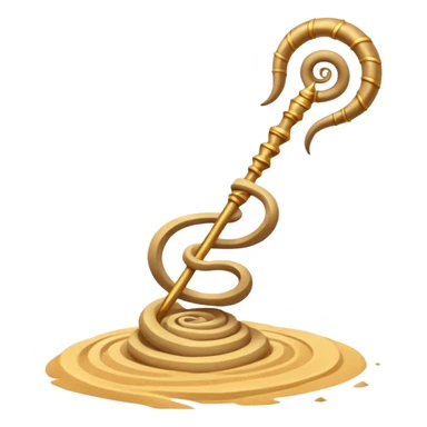 desert sand mage staff object icon, ancient staff with serpent coils around it, glowing golden sand gem on top, swirling sand aura, fantasy desert weapon, 3D cartoon, mobile game icon style, centered, clean background, no text, no watermark
 sticker