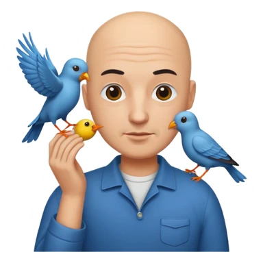 bald man with bird sticker