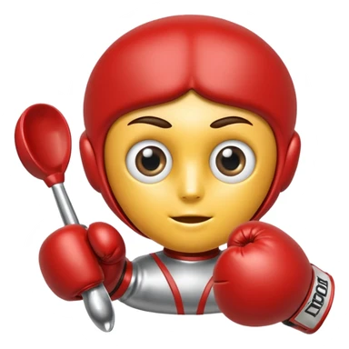 a spoon where the body is the handle, with eyes and boxe gloves sticker