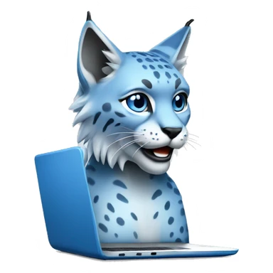 A blue lynx with a laptop sticker