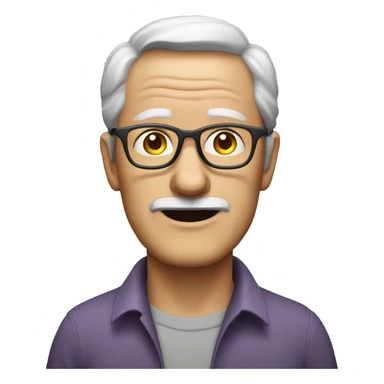 old white man with glasses, no moustache, slightly plum, wearing a plain grey shirt sticker