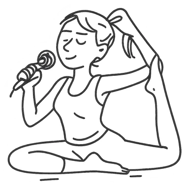 woman doing yoga with a microphone hand drawn outlined icon sticker