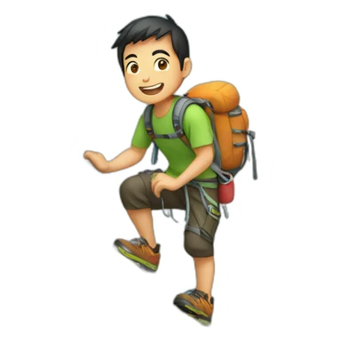 asian guy climbing mountain sticker