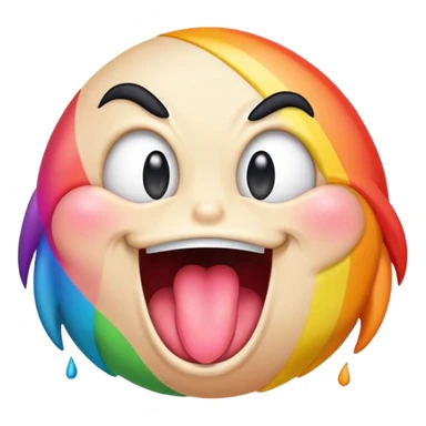 extremely silly emoji face with crazy crossed eyes, rainbow colored tongue flailing wildly from side to side, goofy expression, comical, exaggerated sticker