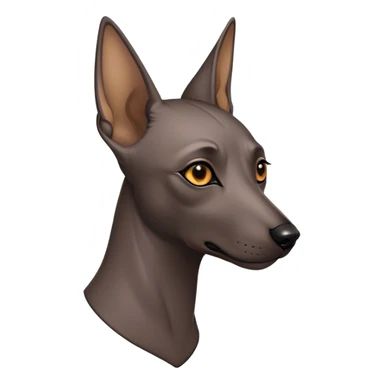 Cinematic Noble Xoloitzcuintle dog Portrait Emoji, Poised and regal, with a sleek, muscular build and smooth, hairless ebony skin accented by subtle wrinkles, deep-set soulful dark eyes, Simplified yet sharp and sophisticated features, highly detailed, glowing with a soft, dignified glow, high shine, intelligent and loyal, stylized with an air of ancient grace, focused and attentive, soft glowing outline, capturing the essence of a watchful and confident guardian, so majestic it feels as though it could stride out of the screen with effortless authority! sticker
