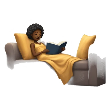 Lady laying on couch under a blanket reading a book sticker