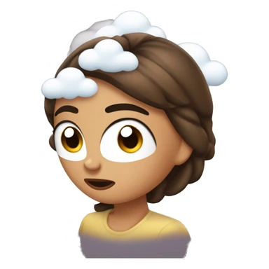 Chica morra de cabello café durmiendo con nubes  sticker