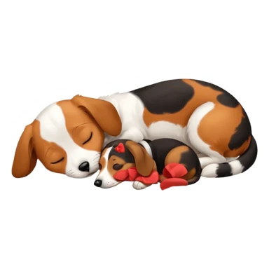 Calico cat with black nose sleeping near a dachshund dog    sticker