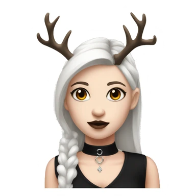 Portrait. Goth deer girl in a black sleeveless dress with a choker. White antlers with deer ears.  sticker