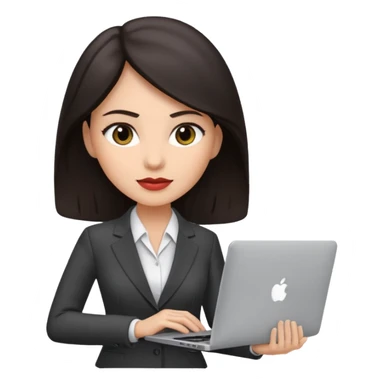 Sales women specialist in shipping with dark hair with suits and MacBook  sticker