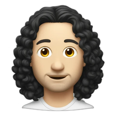 tim robinson with shoulder length curly black hair, wide triangular shape sticker