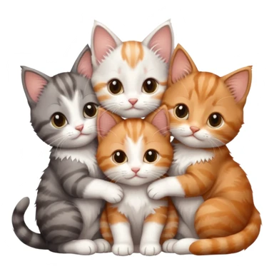 6 tiny kittens cuddling together all different colours, the first one is grey and white, the second is ginger and white and the third is brown tabby and white sticker