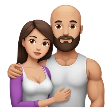 Muscular Bald man with a beard crazy in love with his young brunette wife  sticker