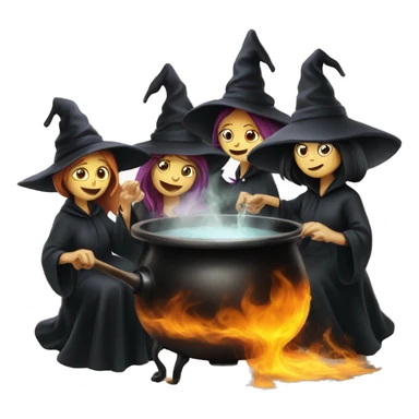 Three witches brewing a potion over a boiling black pot sticker