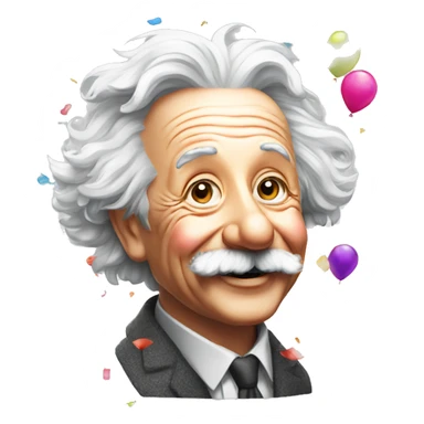 happy albert einstein with colourful confetti and party balloons sticker