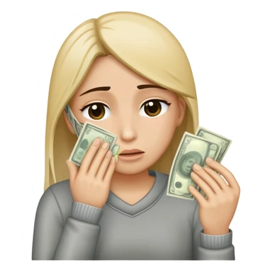 Wiping tears with money sticker