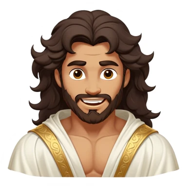 Cinematic Realistic Hercules Portrait, head tilted dramatically with an exaggeratedly amused expression, featuring expressive eyes and a hint of a roguish smile. His bronze, marble-like skin and thick, wavy dark hair, rendered with classical artistry, complement his flowing white robe adorned with delicate golden accents, all brought to life with dynamic natural lighting that captures a rare, playful moment from an enduring legend. sticker