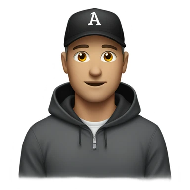 A white man wearing a black hoodie and black baseball cap sticker
