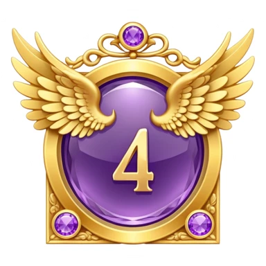 4th place award Number in frame decorated with golden angel  wings and amethyst  stone sticker