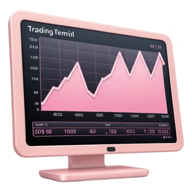 Light pink trading terminal screen, glowing chart softly, clean shadows sticker