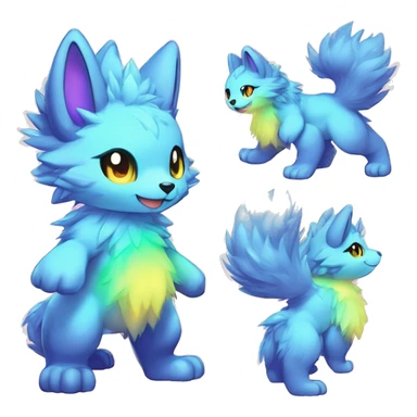 Anthro Fluffy Cool Cute Magical Elemental Shiny Colorful Neon Vibrant Colors Sparkle Kemono-style Chibi Fantasy-Animal-Fakémon-Pokémon-Hybrid Fur Sona Aesthetic Full Body sticker