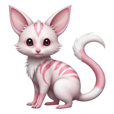 Cute realistic albino Minccino-Lykoi-Emolga-Pachirisu-Zangoose-fusion-hybrid-animal-Fakémon-creature, full body, thin long sleek scaly tail, intricate markings sticker
