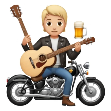 We're creating a quiz for a New Year's Eve team. The idea is that people have to guess which emoji belongs to which person from three emojis. Now it's up to you to make one whole emoji from the following  emojis.  🏍🎸🍻👦 sticker