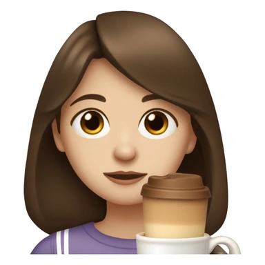 A girl with Dark Chestnut brown straight haired and bangs she has  hazel eyes and pale skin sipping a latte  sticker