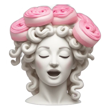 white statue of Medusa Gorgo eating pink cake sticker