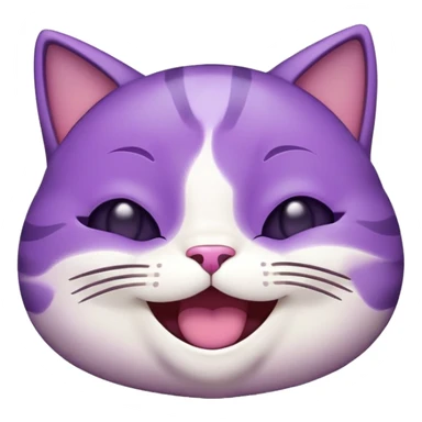 Happy gleeful purple emoji cat face with smiling closed eyes, enthusiastic, excited  sticker