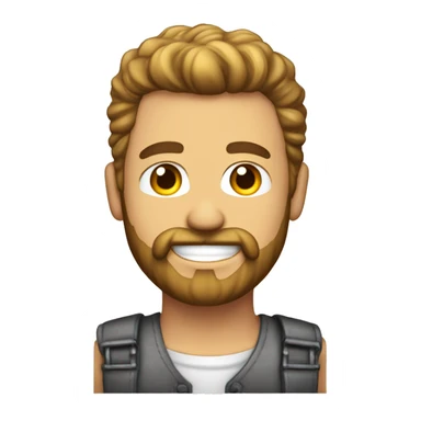 Hombre blanco con barba de leñador, calvo, sonrisa, vestido de constructor sticker