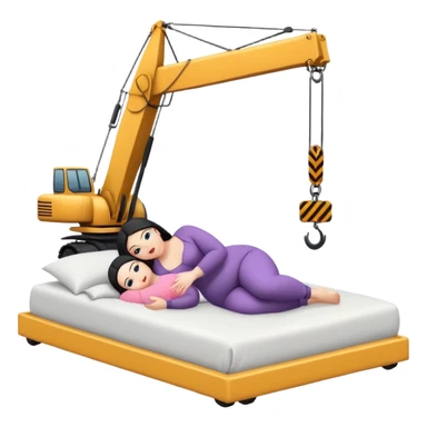 Extremely large women in bed being lifted by a crane sticker