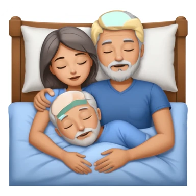 Man with grey hair and beard,beautiful brunette woman sleeping in bed together in the spooning position  sticker