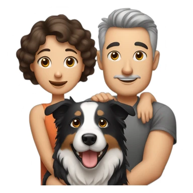 Family man, woman and border collie, short hair, back and White, Big mole on snout sticker