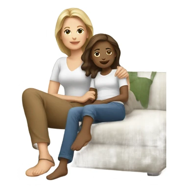 White mom with brown daughter relaxing  sticker