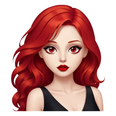 a crying woman with long red hair and red eyes. The woman wear a black little cutted dress. She have red lipstick and she have a seductive look.  sticker