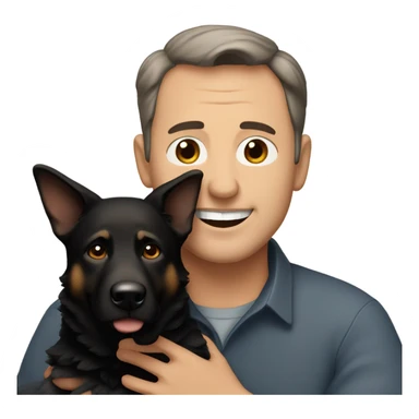 50 year old man with little brown hair and brown eyes hugging a black German Shepherd dog sticker