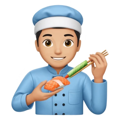 Sushi master making sushi, In a light blue (#a8d6f3) clothes sticker