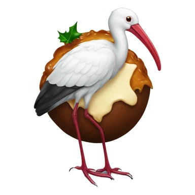 An Australian ibis standing on a Christmas pudding  sticker
