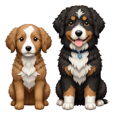 2 dogs: one light brown Aussie doodle, one Bernedoodle all black with white eyebrows some white markings, no brown coloring. Both same size. sticker