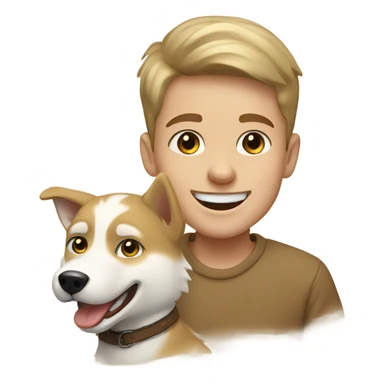 smiling européen boy with golden beige Husky  outdoors sticker