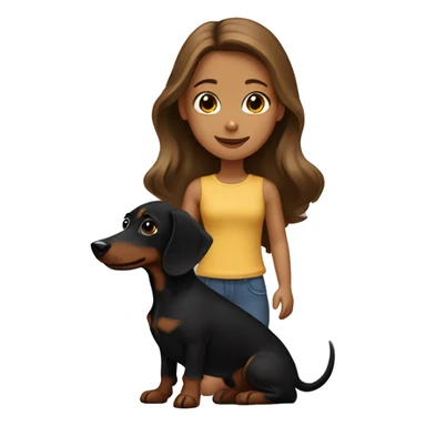 brown-haired girl and black dachshund with tan sticker