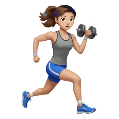 one women running and lifting weights. brown hair, light skin, hazel eyes. sticker