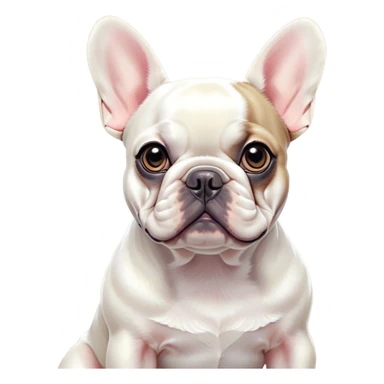 Cinematic Noble Pied French Bulldog Portrait Emoji, Radiating regal yet playful charm, with a distinctive pied fur of contrasting hues and a sculpted, expressive face featuring gentle, wise eyes and a confident stance, simplified yet artistically detailed, glowing with a soft, sophisticated radiance, high shine, exuding intelligent nobility and refined flair, soft glowing outline, capturing the essence of a noble Pied French Bulldog that embodies both strength and grace! sticker