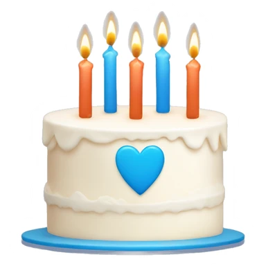 “A white cake with candles, decorated with blue heart-shaped designs, minimalistic and in a flat, emoji-like style sticker