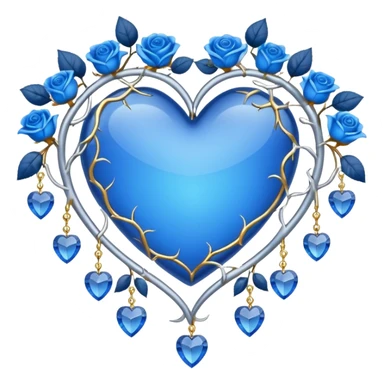 heart shape silver vine with blue roses border with gold and blue crystals hanging  sticker