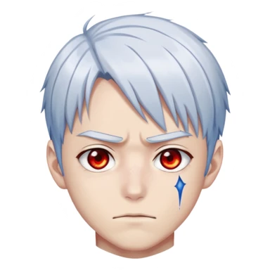 Shoto Todoroki face only, half red half white hair, heterochromia eyes one blue one gray, burn scar on left side of face, serious expression sticker