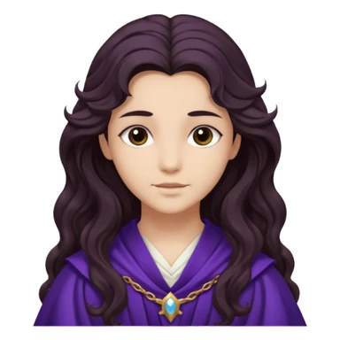 Libera from Olympus Gods with long dark brown wavy hair, dark purple stola sticker
