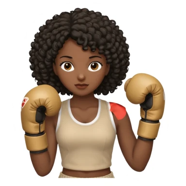 Black lady with curly black hair with beige clothes using beige boxing gloves sticker