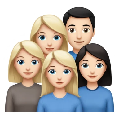 Blond woman with blue eyes on left. And a Man with black hair and grey eyecolor in the middle. And a blank woman with brown hair and grey eyes on the right. Happy together sticker